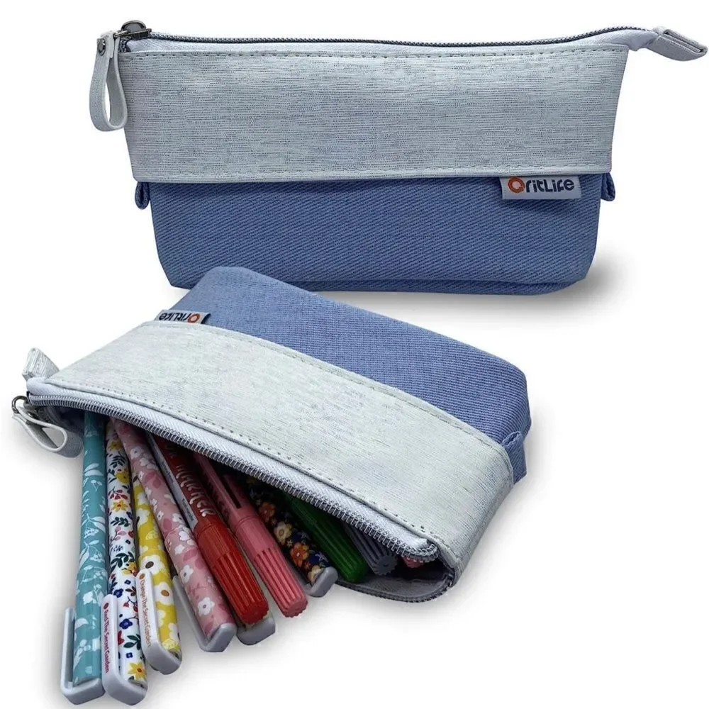 Oritlife Upgrade Pop-up Premium PU+Cotton, Standing Pencil Pouch light green